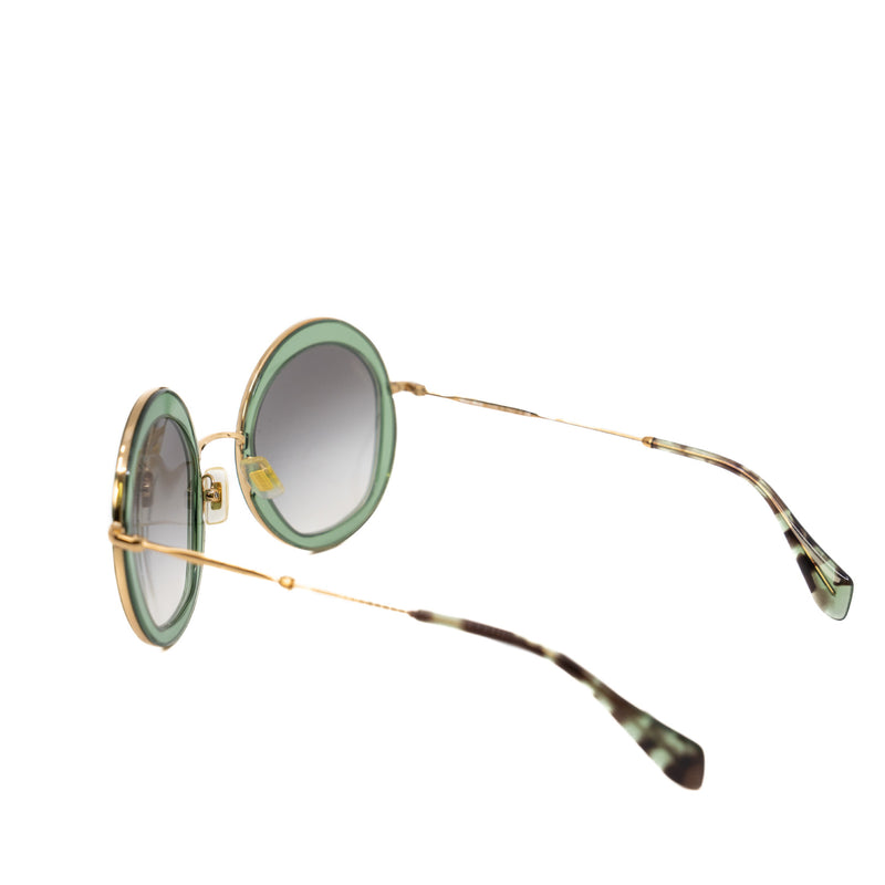 Green And Gold SMU 50Q Round Sunglasses - L'UXE LINK