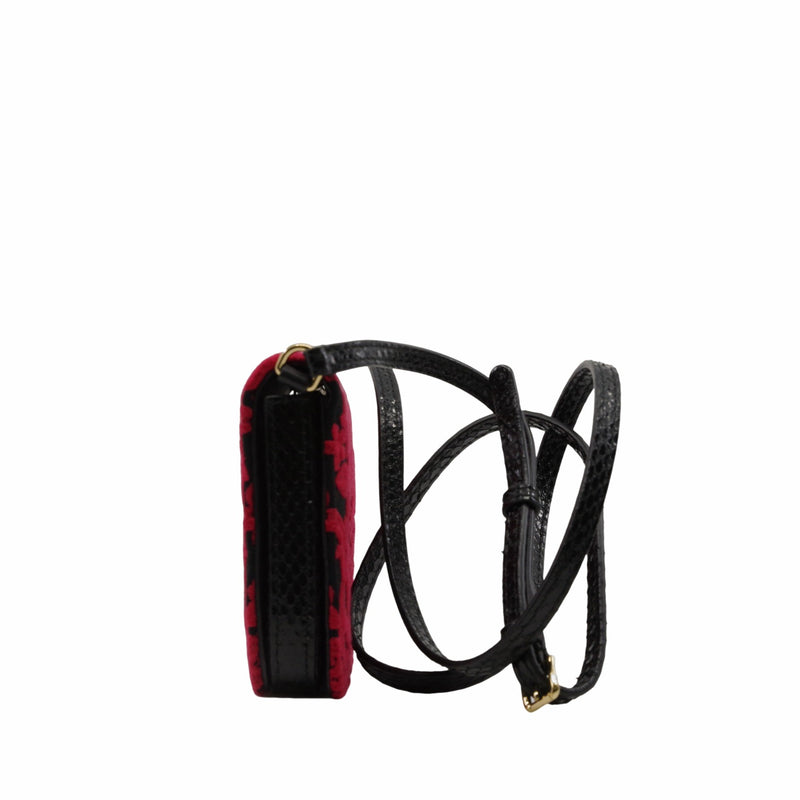 Ayers-Paneled Embroidered Satin Shoulder Bag Black Red