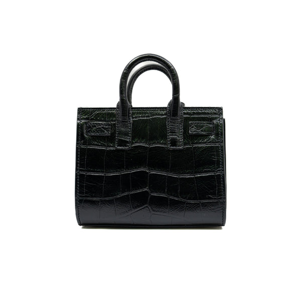 Nano Sac De Jour Toy Black Croc Embossed Leather Bag PHW