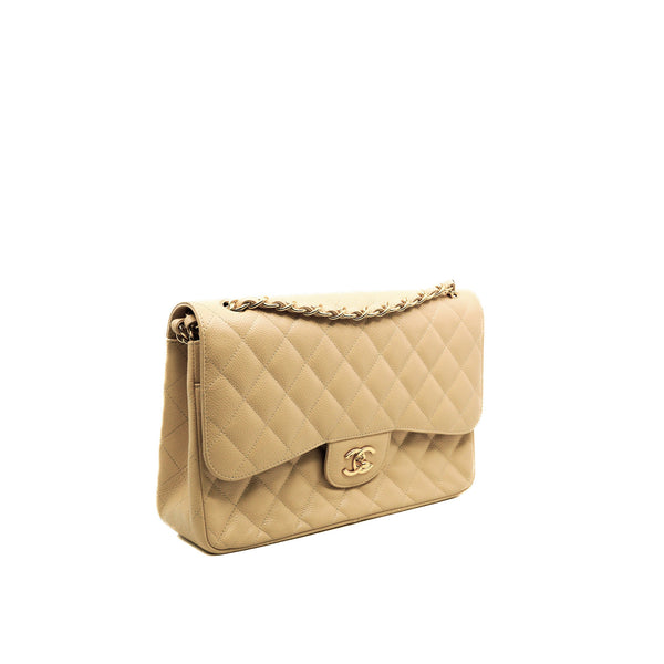 Jumbo Classic Beige Caviar Double Flap Bag GHW Seri 16 - L'UXE LINK