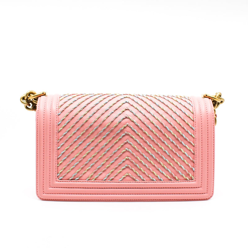 Medium Leboy In Pink Lambskin Leather Shoulder Bag With Multicolor Chain GHW Seri 27