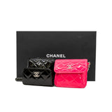 thumbnail Belt In Love Black And Pink In Patent Leather Quilted Double Mini Flap Waist Bag Seri 29