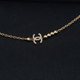 thumbnail CC Crystal Logo Heart with Gold Metal Long Necklace - L'UXE LINK