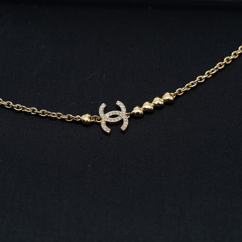 CC Crystal Logo Heart with Gold Metal Long Necklace - L'UXE LINK