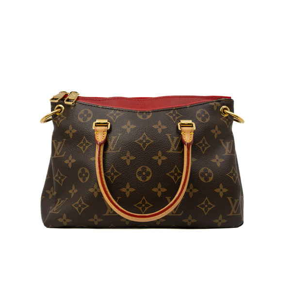 Pallas BB In Brown Monogram Canvas Red Leather Handbag GHW With Strap - L'UXE LINK