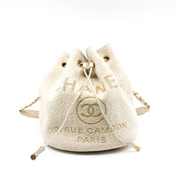 White Tweed Deauville Drawstring Backpack GHW Seri 28