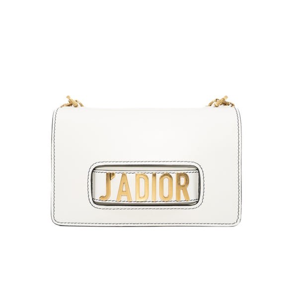 J'adior Medium White Calfskin Chain Flap Bag GHW - L'UXE LINK