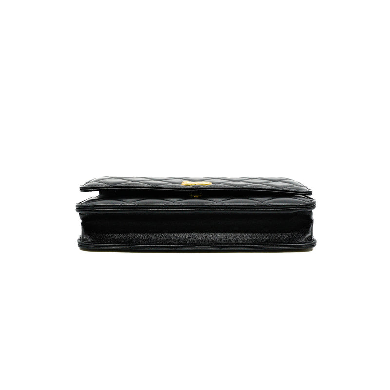 Logo Top Handle Black Wallet On Chain Lambskin GHW - L'UXE LINK