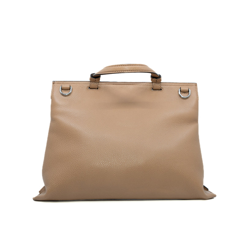 flap bag with bamboo buckle in calfskin beige brown phw