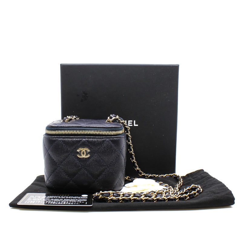 Mini Navy Vanity Case In Caviar Leather Quilted Bag GHW With Chain Seri 29 - L'UXE LINK