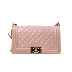 Medium Leboy Iridescent Pink Shiny Calfskin Quilted Flap Bag GHW Seri 22