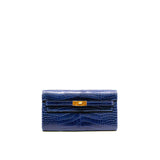 thumbnail Kelly To Go Wallet 73 Bleu Saphir Alligator Leather GHW B Stamp - L'UXE LINK