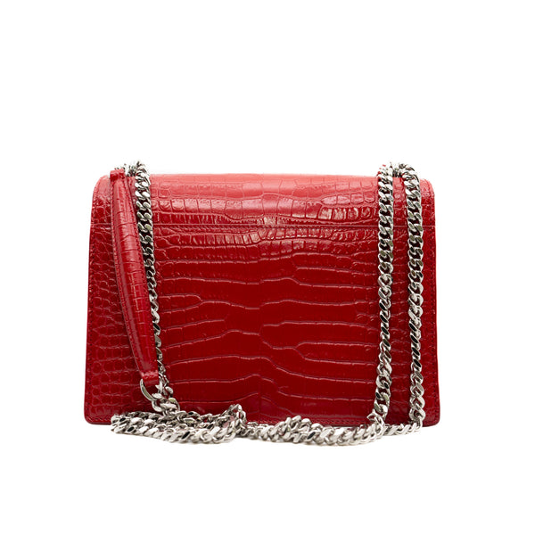 Medium Sunset Bag Crocodile Embossed Calfskin Red PHW 2018 - L'UXE LINK