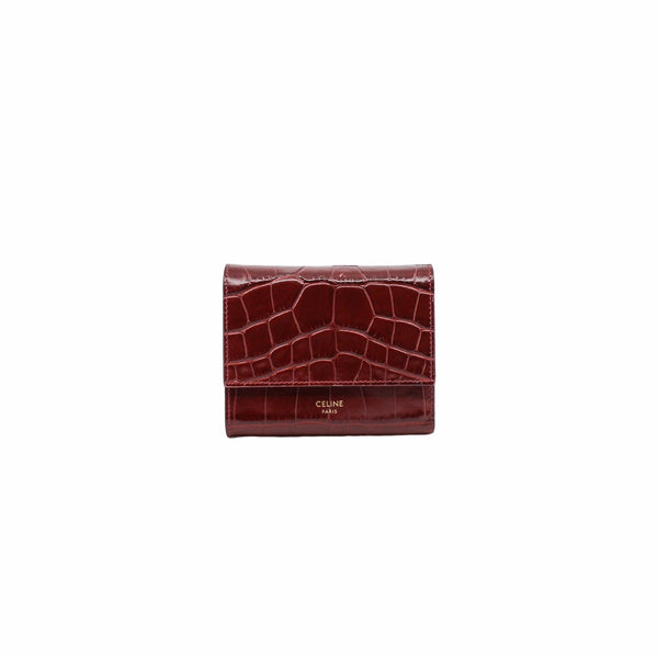 compact wallet  brown crocodile printed ghw - L'UXE LINK