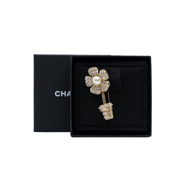 Faux Pearl & Strass Flower Pot Brooch - L'UXE LINK