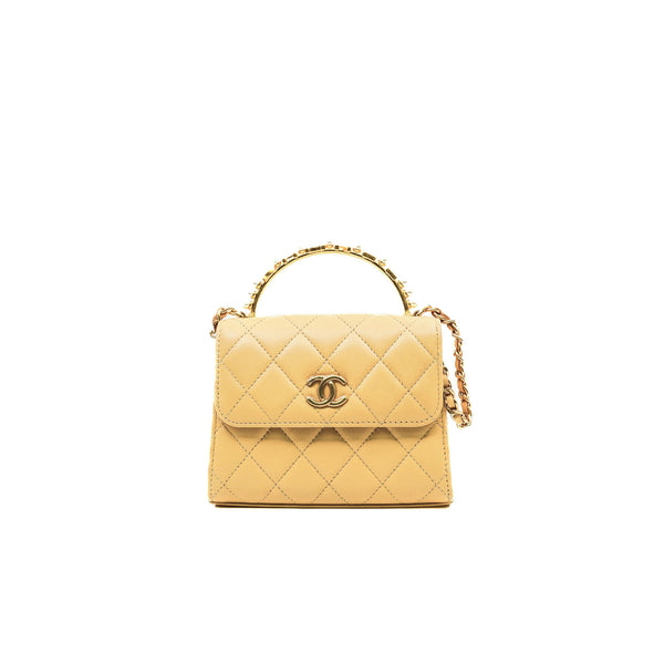 Pearl Enamel Quilted Yellow Lambskin Leather Top Handle Flap Clutch With Chain Seri K540XXXX - L'UXE LINK