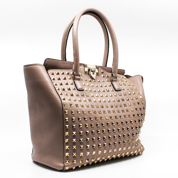 large pink tote with gold color studs ghw