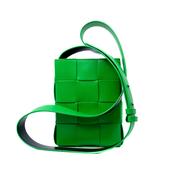 Phone Pouch In Green/Black Intrecciato Leather With Strap PHW - L'UXE LINK