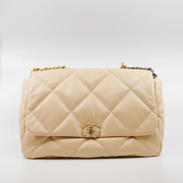 19 Bag Maxi In Beige Quilted Lambskin Multi Hardware Seri 30 - L'UXE LINK