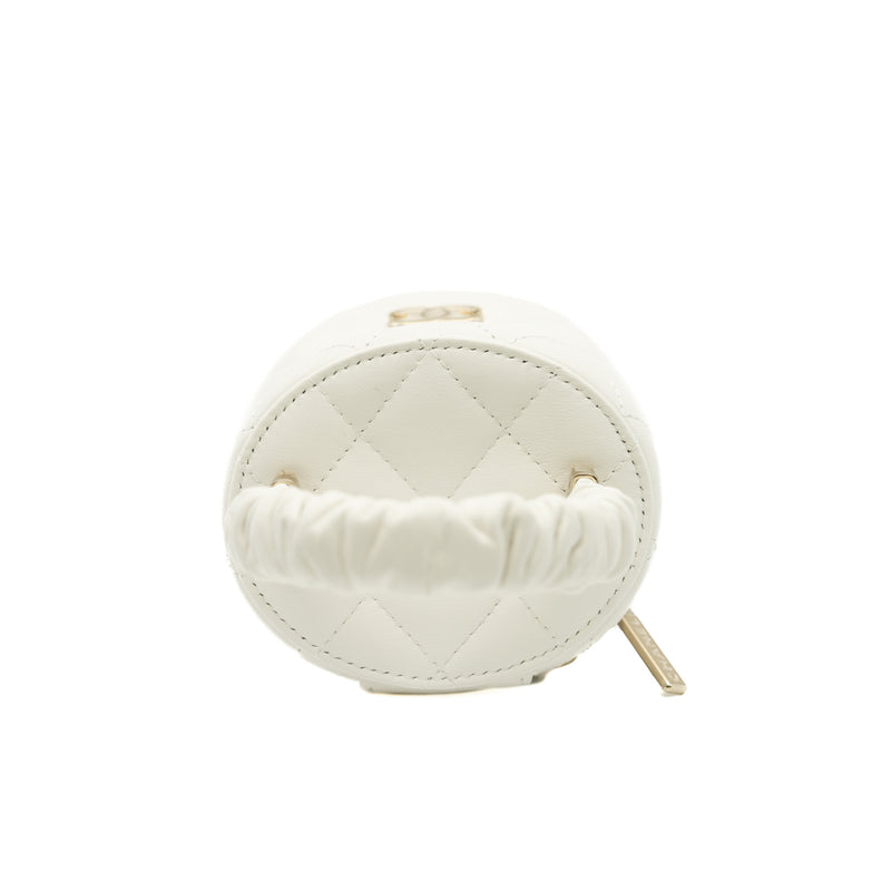 Mini Vanity Case White Lambskin Quilted Ruched Handle Seri 32 GHW - L'UXE LINK