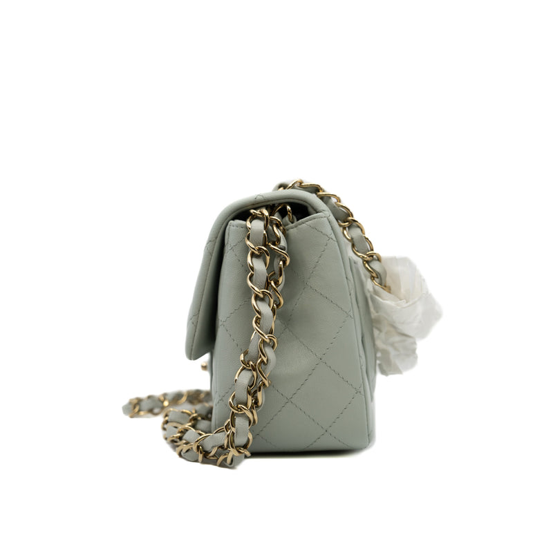 Mini Square Flap Bag Lambskin Grey Green Ghw - L'UXE LINK