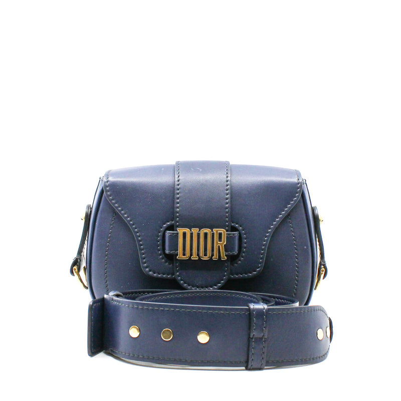 D-Fence In Navy Calfskin Saddle Bag GHW With Strap - L'UXE LINK