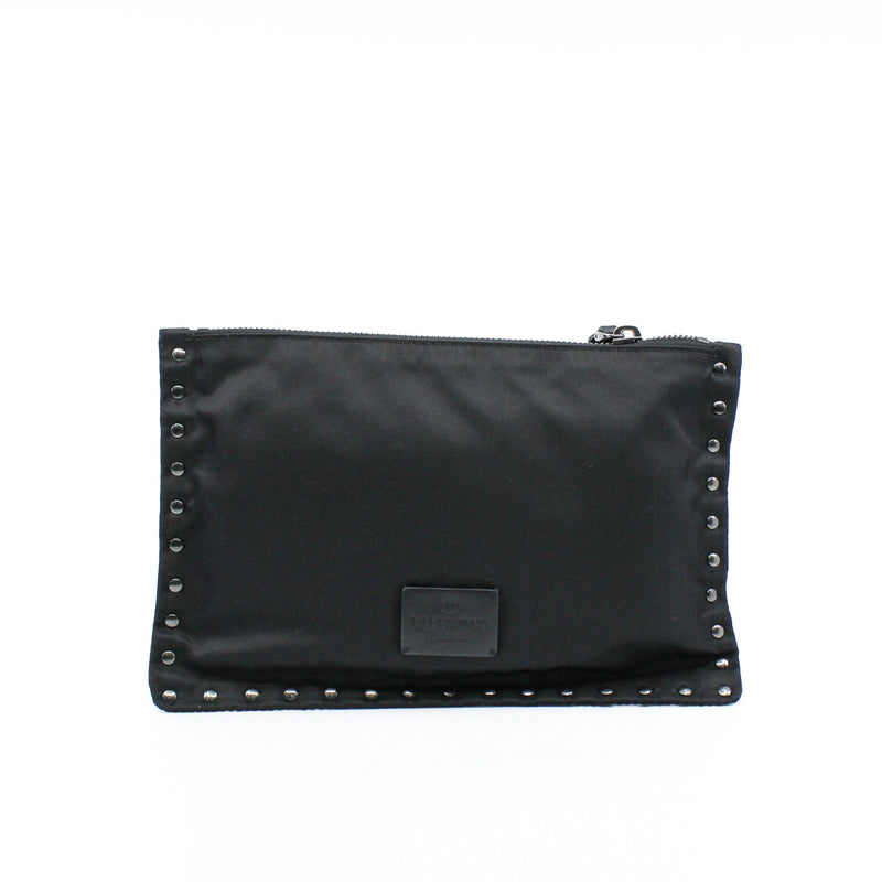 Black Rockstud Studded Nylon Zip Pouch - L'UXE LINK