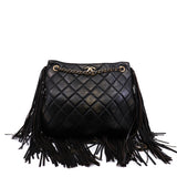 thumbnail Into The Fringe In Black Brown Calfskin Quilted Hobo Bag GHW Seri 19 - L'UXE LINK