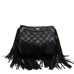 Into The Fringe In Black Brown Calfskin Quilted Hobo Bag GHW Seri 19 - L'UXE LINK