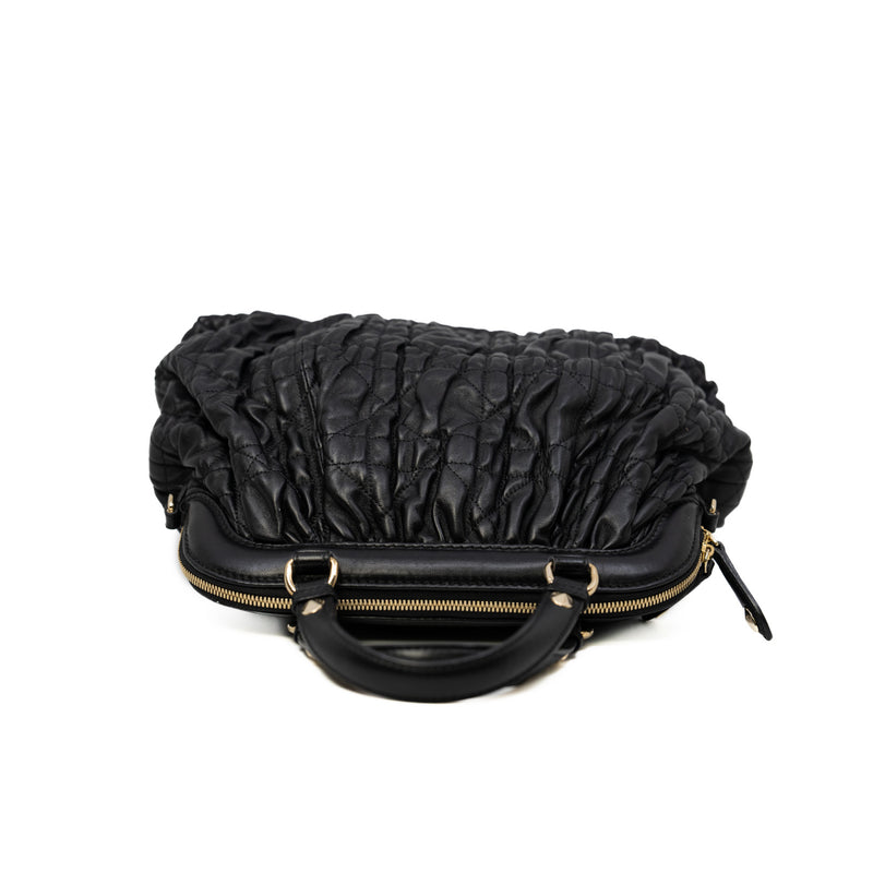 Gaufre Cannage Delices Black Leather Handbag GHW - L'UXE LINK