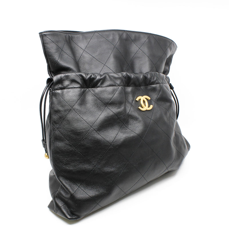 CC Logo Black Calfskin Leather Bucket Bag GHW - L'UXE LINK