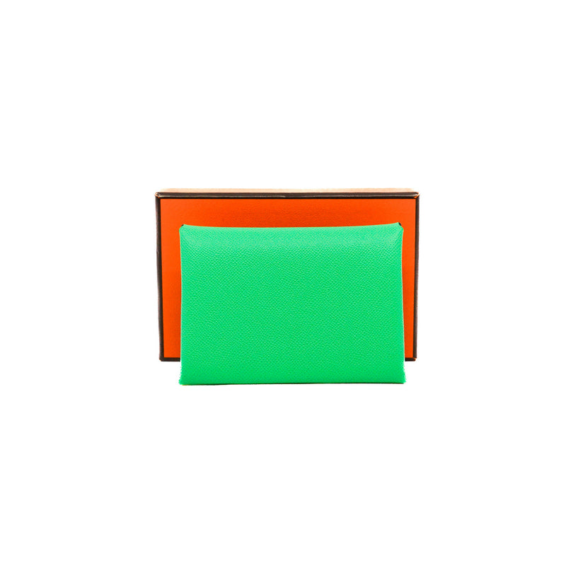 Calvi Duo Compact Card Holder Epsom Leather In Vert Comics - L'UXE LINK