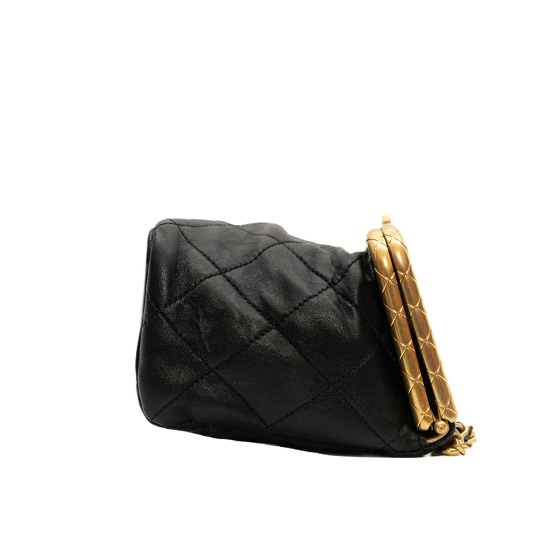 Kiss Lock In Black Lambskin Leather Clasp Bag GHW Seri 30 - L'UXE LINK