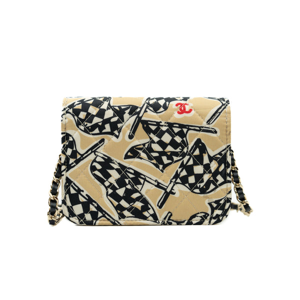 Mini Matelasse Racer Flag Single Flap Single Chain Bag Beige GHW (Microchipped) - L'UXE LINK