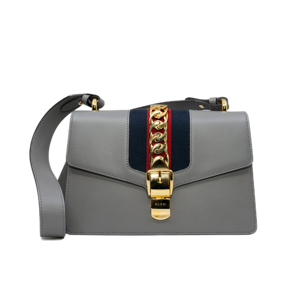 Grey Leather Sylvie Small Flap Shoulder Bag