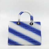 thumbnail Medium Diorissimo In White/Blue Crocodile Leather Handbag PHW With Strap - L'UXE LINK