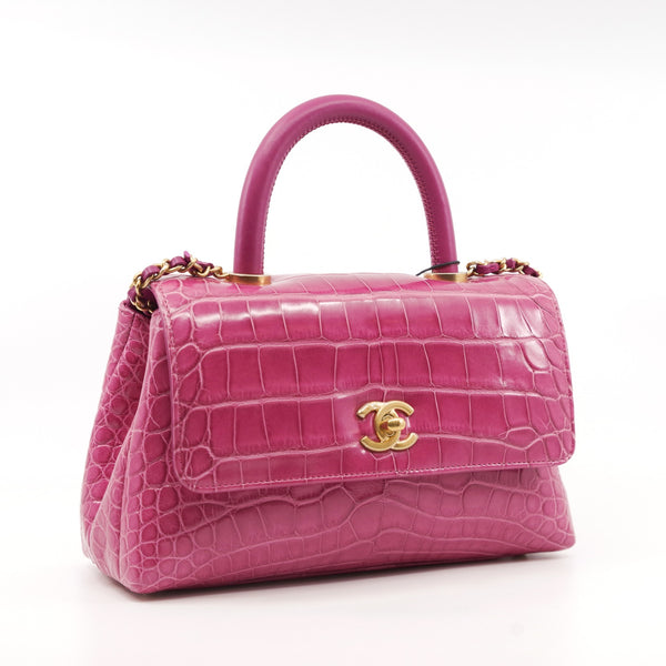 Small Coco Handle In Hot Pink Alligator Handbag GHW Seri 24