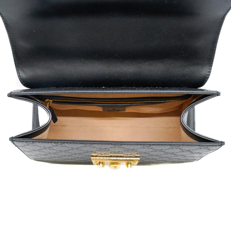 padlock top handle bag in double G leather black ghw - L'UXE LINK