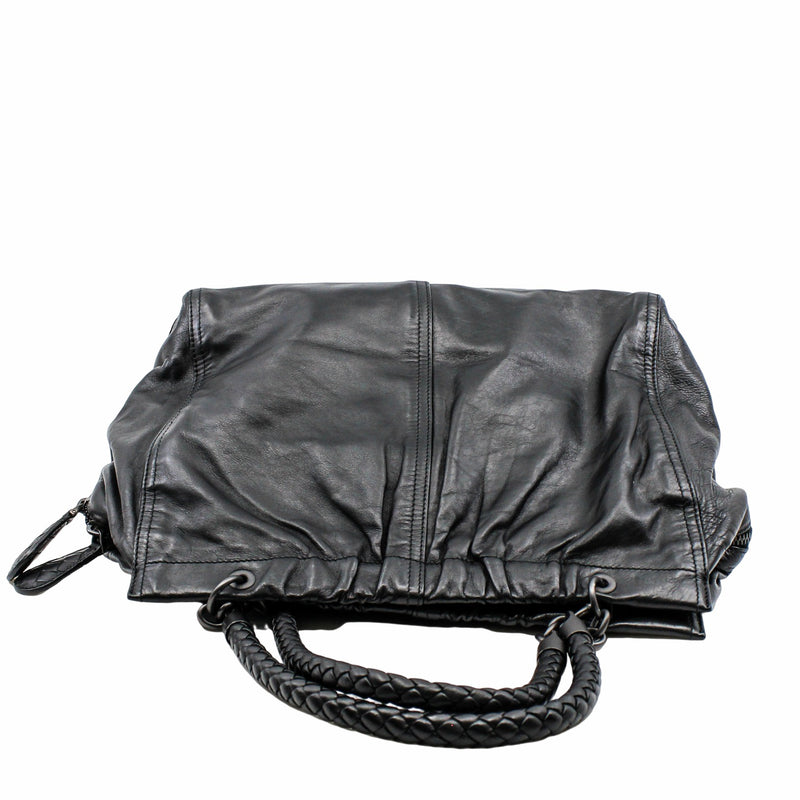 RUCHED TOTE BAG leather black - L'UXE LINK