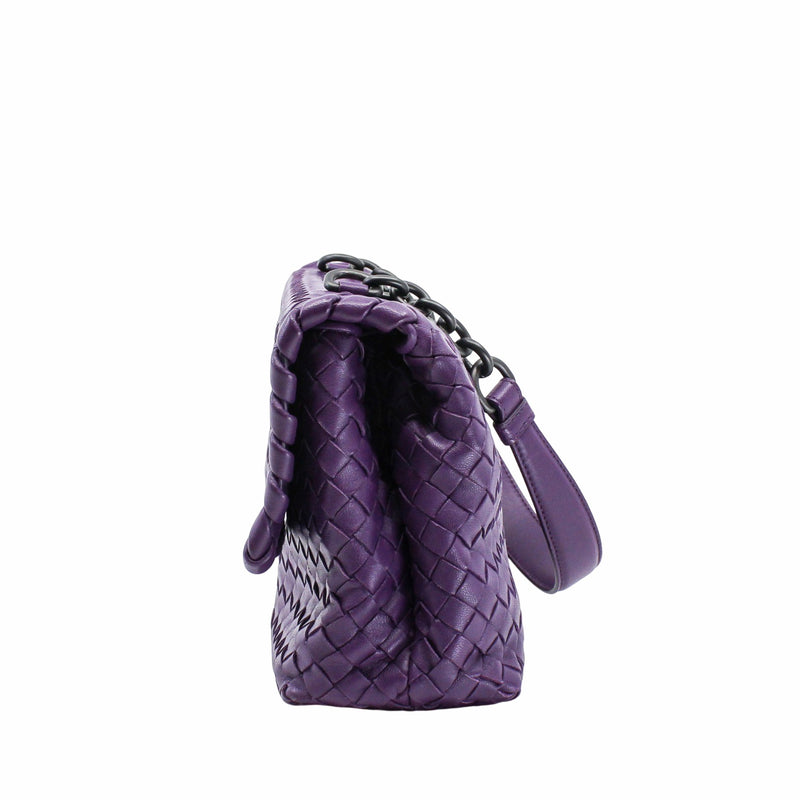 shoulder flap bag leather purple