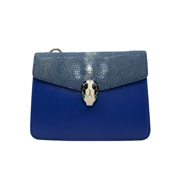 Serpenti Blue Jasper Galuchat Skin Calfskin Forever Crossbody Bag Ghw - L'UXE LINK