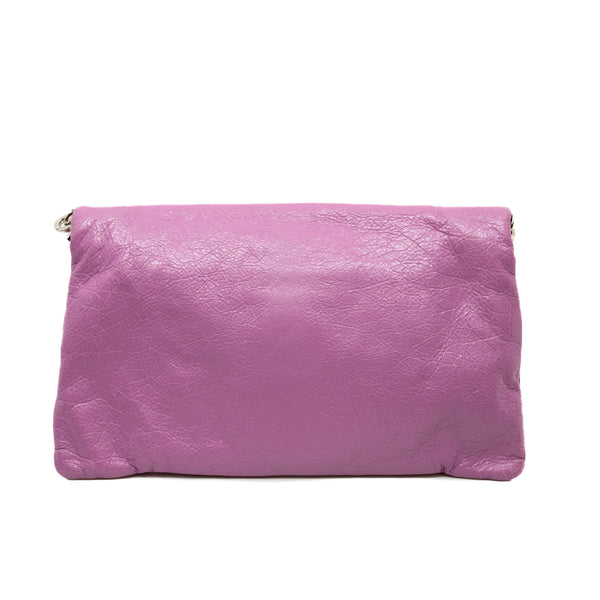 leather clutch bag in pink purple