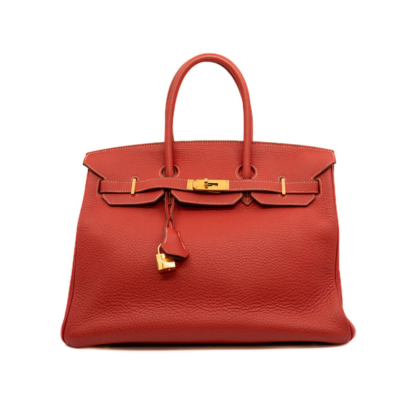 Birkin 35 In Orange Red Togo GHW O Stamp - L'UXE LINK