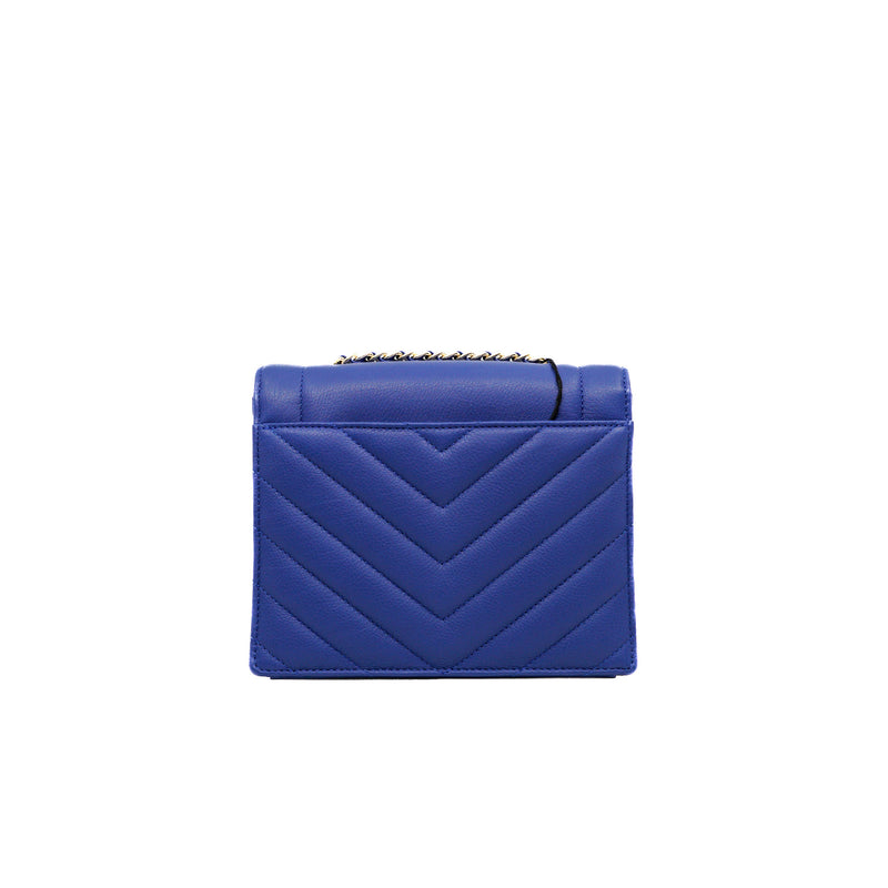 19C Chevron Square Royal Blue Envelope Flap Bag GHW Seri 27 - L'UXE LINK