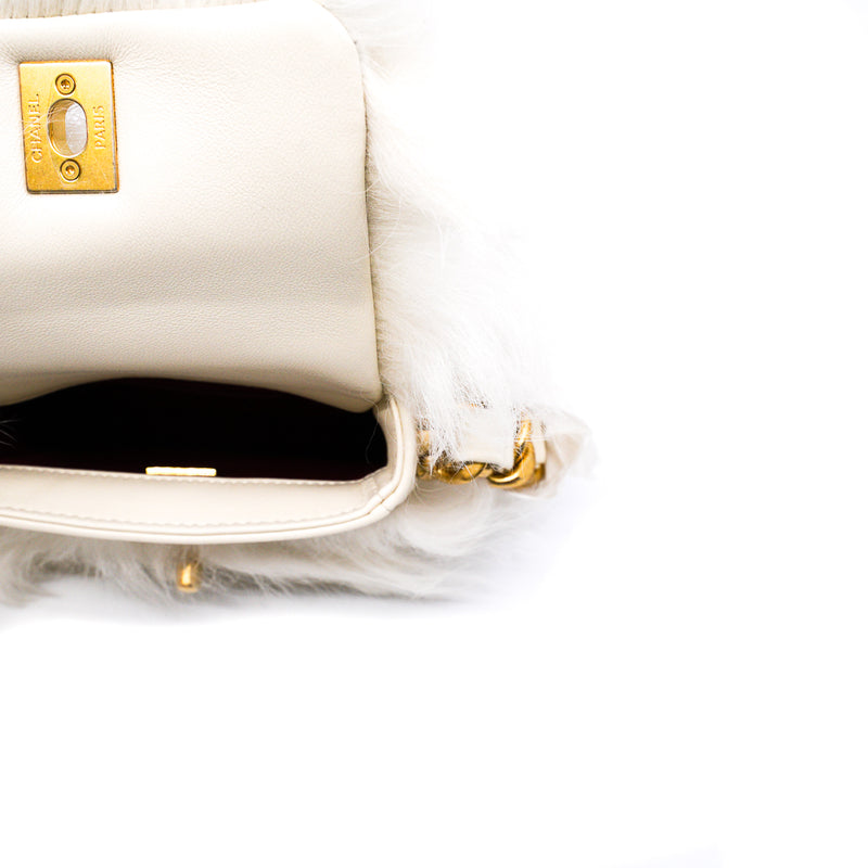 White Shearling And Lambskin Flap Bag GHW