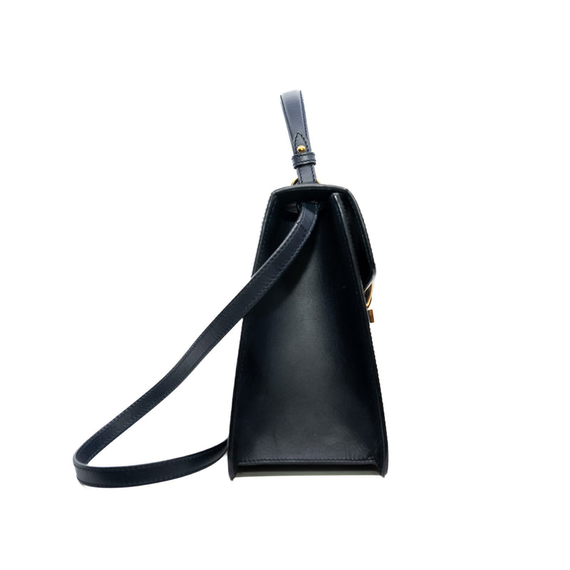 Medium Sylvie Top Handle Bag Leather Navy GHW 2015 - L'UXE LINK