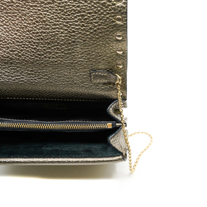 Garavani Rockstud Metallic Bronze Leather Clutch Bag GHW - L'UXE LINK