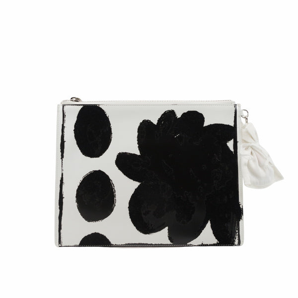 clutch white patent with black flower - L'UXE LINK