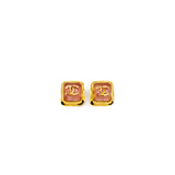 thumbnail Pink Square Gold CC Logo Earrings - L'UXE LINK