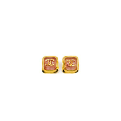 Pink Square Gold CC Logo Earrings - L'UXE LINK